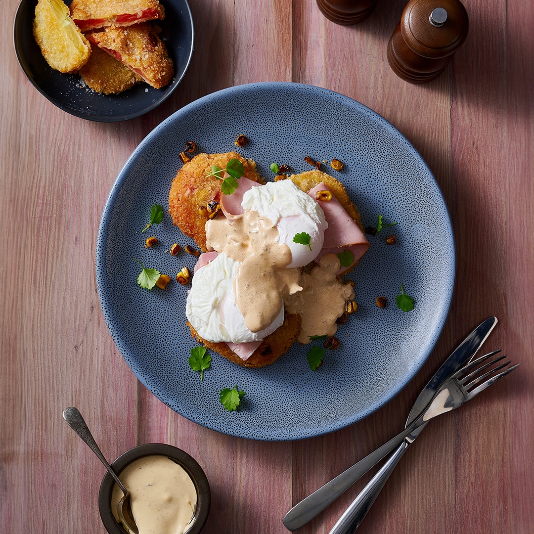 Redneck Eggs Benedict With Fried Tomatoes Redneck Eggs Benedict With Fried Tomatoes